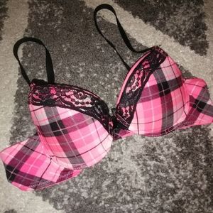Plaid Pink & Black Lace Bra